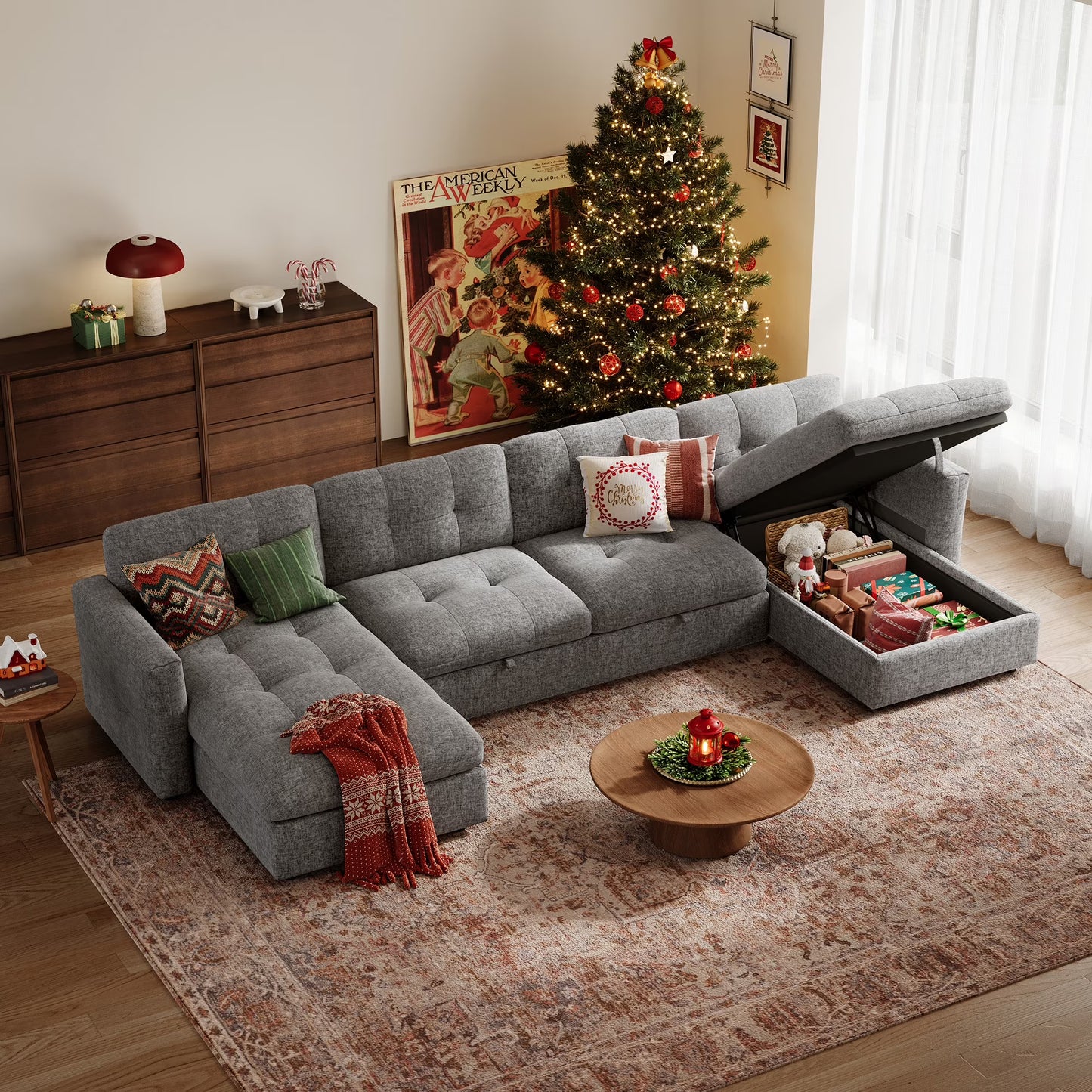 Linsy Home Oversized Modular Sectional Sofa with Storage, 118" 4 Seat L-Shaped Couches and Sofas