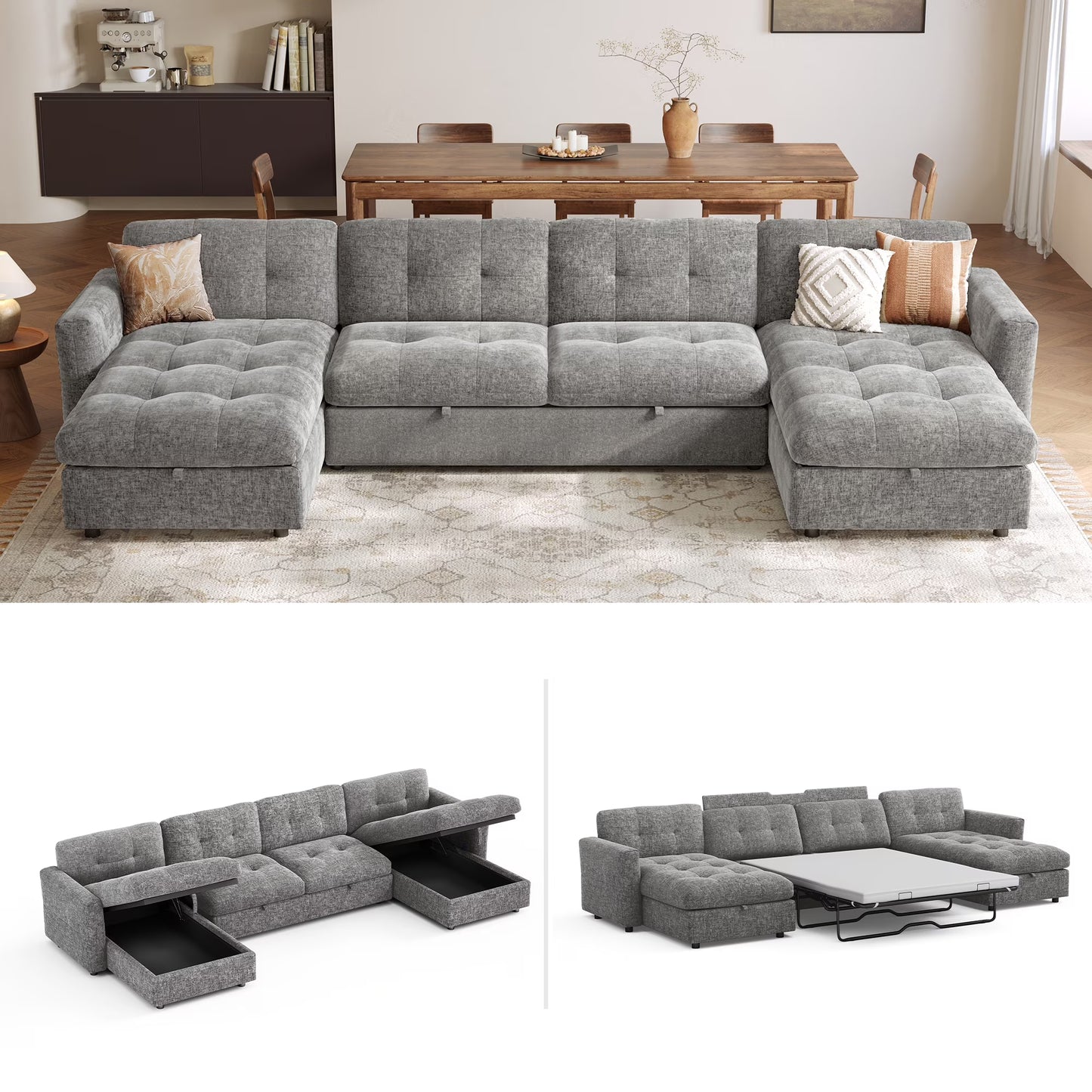 Linsy Home Oversized Modular Sectional Sofa with Storage, 118" 4 Seat L-Shaped Couches and Sofas