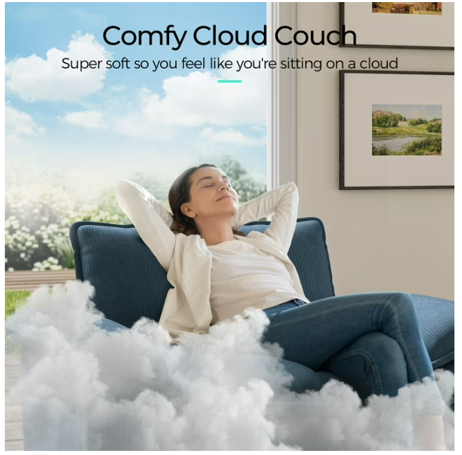 Linsy Home Oversized 3-Piece Sofa Set for Living Room, Comfy Corduroy Living Room Furniture Set Include Sectional Couch, Loveseat and Movable Ottoman, Blue