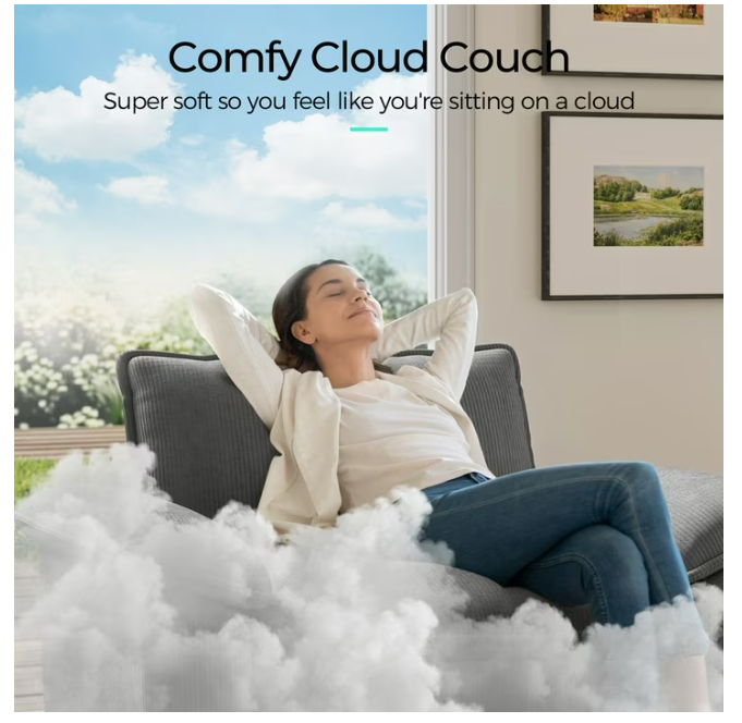 Linsy Home Oversized 3-Piece Sofa Set for Living Room, Comfy Corduroy Living Room Furniture Set Include Sectional Couch, Loveseat and Movable Ottoman, Grey