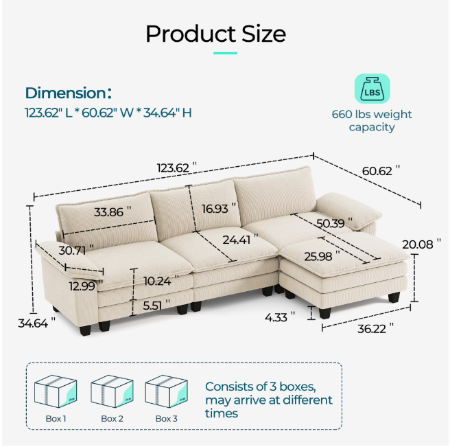 Linsy Home Oversized 5-Piece Sofa Set for Living Room, Comfy Corduroy Living Room Furniture Set Include Sectional Couch, Loveseat, Accent Chair and 2 Movable Ottomans, Beige
