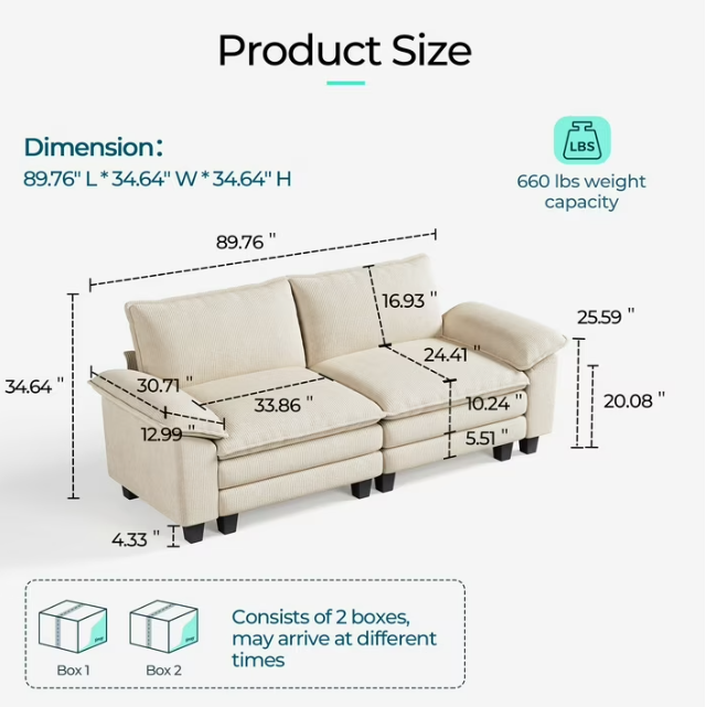 Linsy Home Oversized 5-Piece Sofa Set for Living Room, Comfy Corduroy Living Room Furniture Set Include Sectional Couch, Loveseat, Accent Chair and 2 Movable Ottomans, Beige
