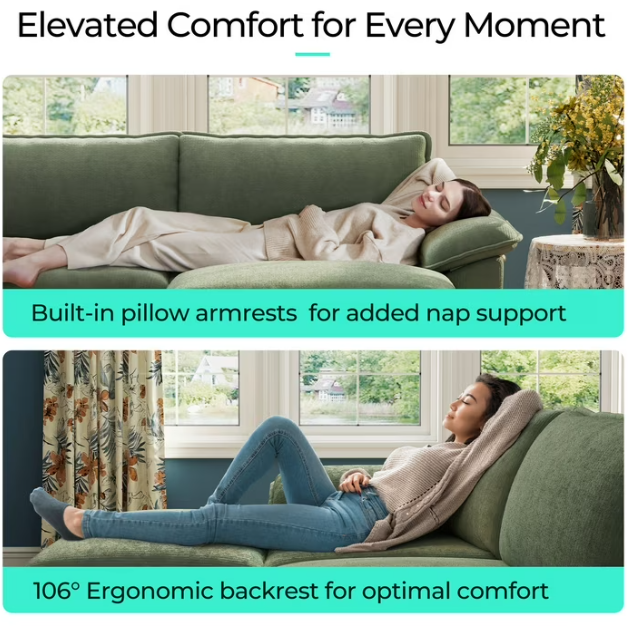 Linsy Home Oversized 4-Piece Sofa Set for Living Room, Comfy Corduroy Living Room Furniture Set Include Sectional Couch, Accent Chair and 2 Movable Ottomans, Green