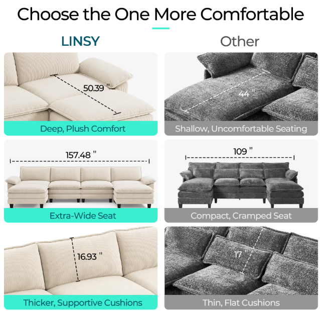 Linsy Home Oversized 3-Piece Sofa Set for Living Room, Comfy Corduroy Living Room Furniture Set Include Sectional Couch, Loveseat and Movable Ottoman, Beige