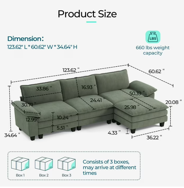 Linsy Home Oversized 5-Piece Sofa Set for Living Room, Comfy Corduroy Living Room Furniture Set Include Sectional Couch, Loveseat, Accent Chair and 2 Movable Ottomans, Green