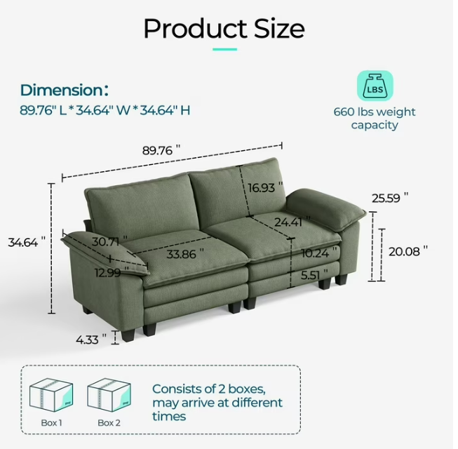 Linsy Home Oversized 5-Piece Sofa Set for Living Room, Comfy Corduroy Living Room Furniture Set Include Sectional Couch, Loveseat, Accent Chair and 2 Movable Ottomans, Green