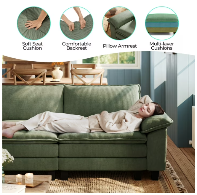 Linsy Home Oversized 5-Piece Sofa Set for Living Room, Comfy Corduroy Living Room Furniture Set Include Sectional Couch, Loveseat, Accent Chair and 2 Movable Ottomans, Green